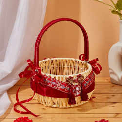 New Chinese-Style Hand-Held Flower Basket, Wedding Imitation Rattan Flower Basket, Flower Girl's Basket for Scattering Flowers, Home Storage, Picnic Fruit Basket, Postpartum Gift Basket