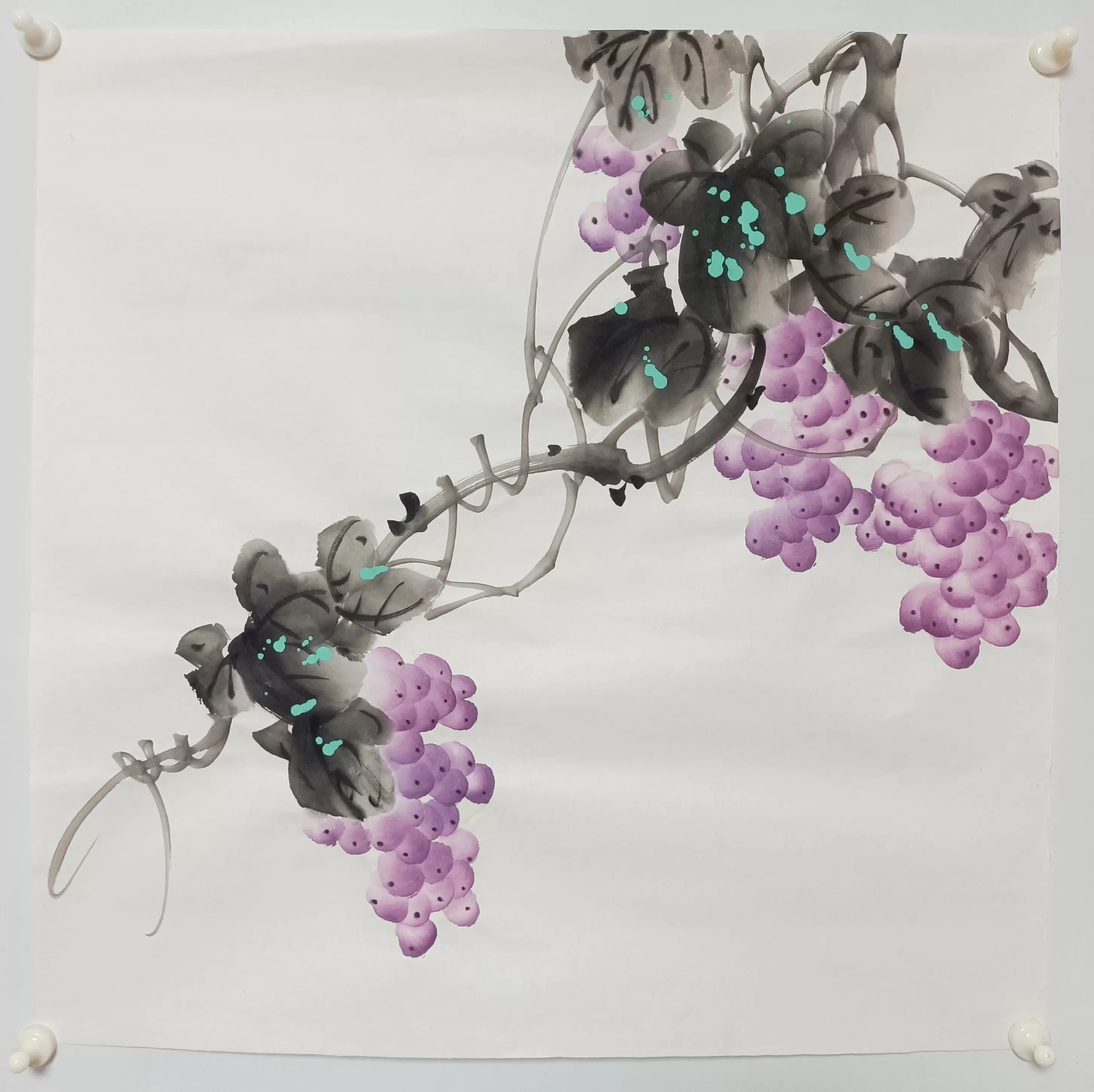 中国古美術・純手描き花鳥掛軸・水彩画・蒋延錫印款・書道品・絹本・肉筆・一物一图 牵牛花#chinesepainting #inkpainting #花鸟画#国画#水墨画