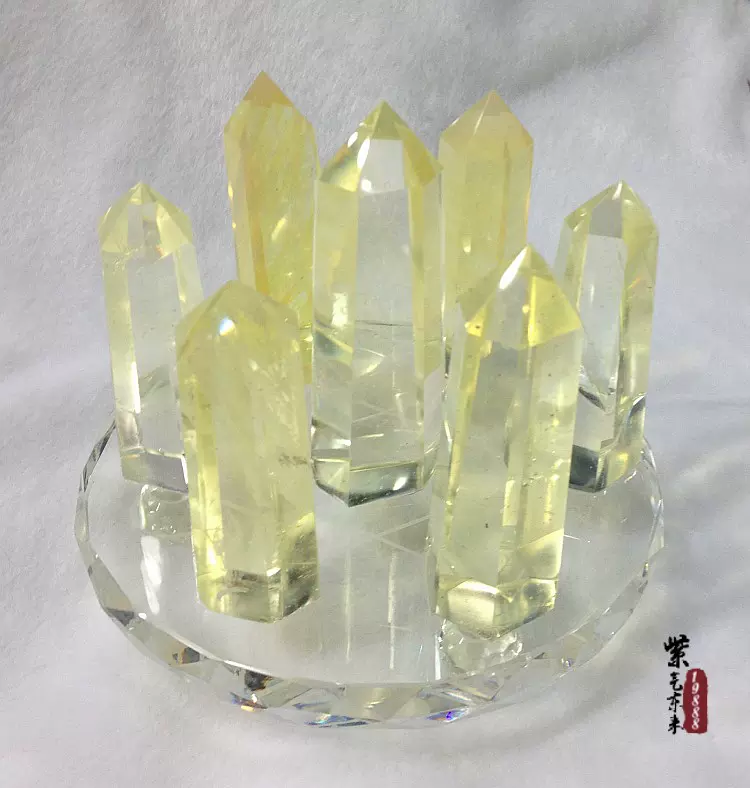 黄水晶柱七星阵摆件熔炼黄水晶七星阵风水用聚财摆件