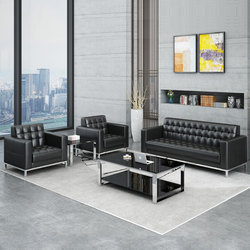 Nanjing Office Sofa and Coffee Table Set, Solid Wood, Genuine Leather, Three-Seater, Single-Seater, Office Reception and Guest Reception Fabric Sofa