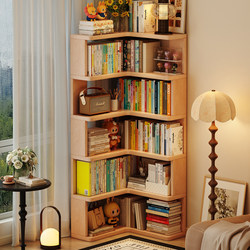 All-Solid Wood Corner Bookshelf Narrow Gap Cabinet for Children's Home Use, Living Room Storage and Display Cabinet, Integrated Wall-Mounted Bookcase