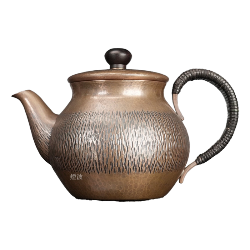 治】山川堂造 鎚起銅製 漢詩飛蝶牡丹紋彫水注☆