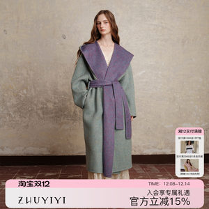 ZHUYIYI 25 new style hooded handmade double-sided woolen coat for women, high-end, mid-length and small