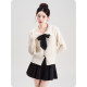 Polka dot tie doll collar milky white knitted cardigan sweater for women spring and autumn new small age-reducing long-sleeved top