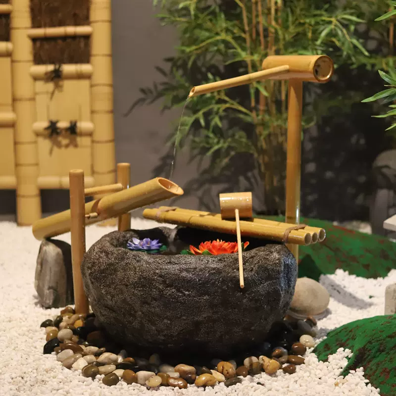 日式庭院石鉢石盆水景枯山水鵝卵盆石花園造景驚