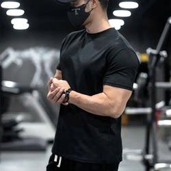 American-Style Cuff-Cinching Muscle-Enhancing Ice Silk Breathable Quick-Drying Stretch T-Shirt Men's Fitness Clothing Plus-Size Sports Short-Sleeve