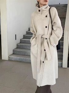 
Korean style twill-breasted wool loose double-sided wool coat for women 2026 new autumn and winter loose long woolen coat