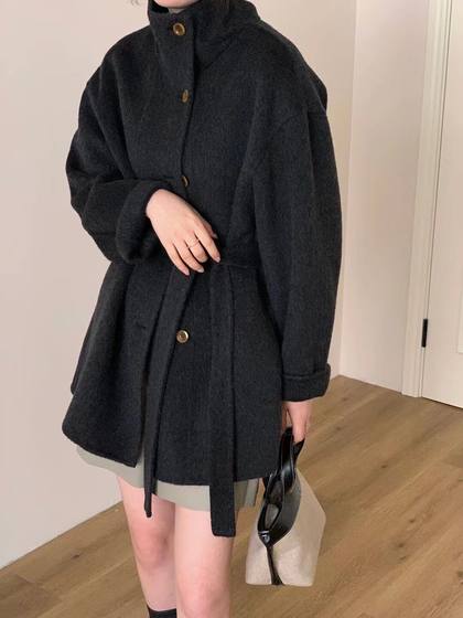 2025 Autumn/Winter New Korean Edition High end Stand up Collar Double sided Cashmere Coat for Women, Medium to Long, Small, Woolen Coat