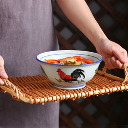Set of 10 Ceramic Rooster Bowls, Nostalgic Old-Fashioned Chicken Bowls for Home Use, Retro Dining Bowls, New Chinese-Style Tableware, Heat-Resistant