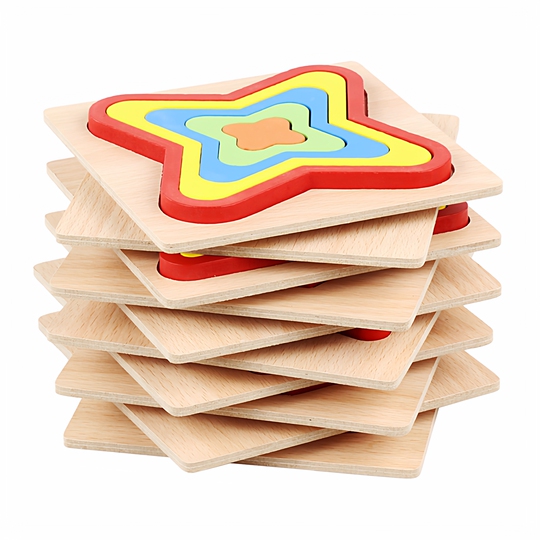 Puzzle De Madera De Formas Geométricas Con 16 Piezas - Juego Educativo De Emparejamiento Para Niños De 4 A 6 Años