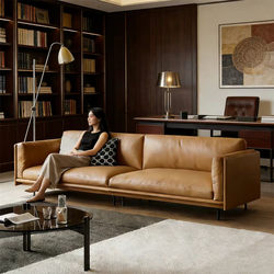 Nordic Office Sofa for Business Meetings, Reception, Leisure, Simple and Modern Small Three-Seater Leather Sofa