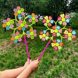 Six-Wheel Flower Cartoon Windmill Children's Handheld Toy Advertising Event Props Kindergarten Gifts Scenic Spot Street Stall