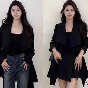 2024 autumn new large lapel windbreaker jacket for women high-end tops with squid jeans short skirt suit for women
