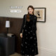 DM100 large size 100% women's slightly fat mm autumn and winter butterfly embroidery fake two-piece waist velvet dress