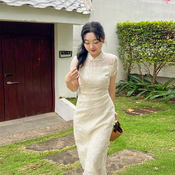 
DM100 Large Size 100% Women's Summer Fat mm New Chinese Improved Cheongsam Tennis Embroidered Dress