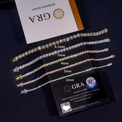 Full Diamond D Color Moissanite Sterling Silver Bracelet for Men and Women, Trendyy, Simple and Versatile, Hip-Hop Rap Tennis Chain Jewelry