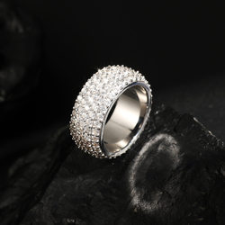 10mm Full Diamond-Studded Ring, European and American Hip-Hop Niche Style, Men's and Women's Zircon Cuban Ring, Gold and Silver Color Trendy Jewelry