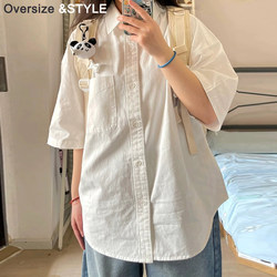 Plus Size Pure Cotton Half-Sleeved White Shirt for Women Summer 2026 New Short-Sleeved Shirt Loose and Versatile Lazy Style Top