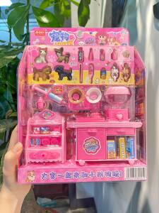 
Pink cute pet care station life hall rabbit puppy cat pet feeding house children's toys