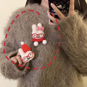 
New Year Miffy Rabbit Brooch~Red Plush Cartoon Bow Christmas Hat Corsage Pin Cute Accessories for Women
