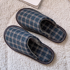 Cotton and linen clothing warm cotton slippers Men's four seasons couple's home house room confinement anti -slip soft bottom female autumn and winter
