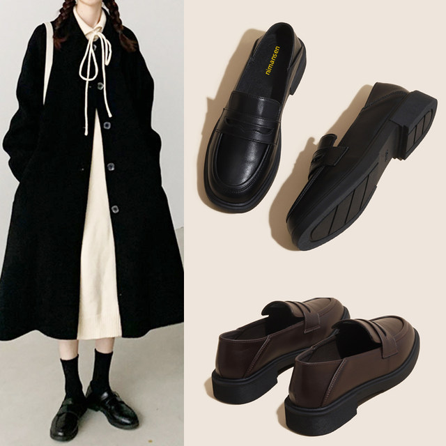 Genuine leather loafers 2025 spring and autumn new small leather shoes popular black bean flat shoes Mary Jane women's shoes