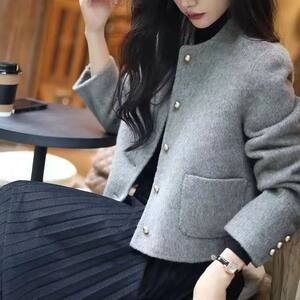 
Double-sided wool coat short small high-end wool collarless solid color fashionable casual small fragrance jacket