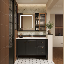 New French-Style Retro Floor-Standing Bathroom Cabinet Set with Integrated Ceramic Basin, Washbasin, and Vanity Cabinet