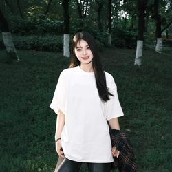 Wassup Sun Heavyweight Solid White Short-Sleeve T-Shirt for Men and Women, Loose Half-Sleeve Pure Cotton American-Style Simple Top for Summer