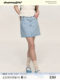 chummygirls original retro fresh girl simple embroidered high waist A-line washing denim skirt