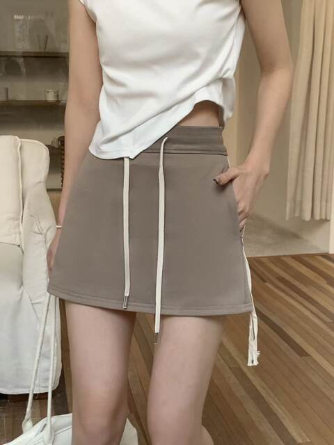 Pocket drawstring Sports Halway Skirt Female Spring New High Limin Short Aid A -line hip short skirt Besides
