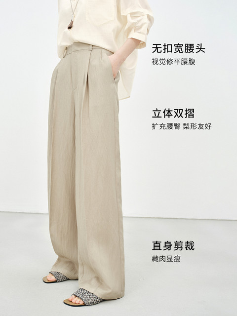 orange desire loose double pleated straight legs floor-moving casual pants 2025 summer pants light
