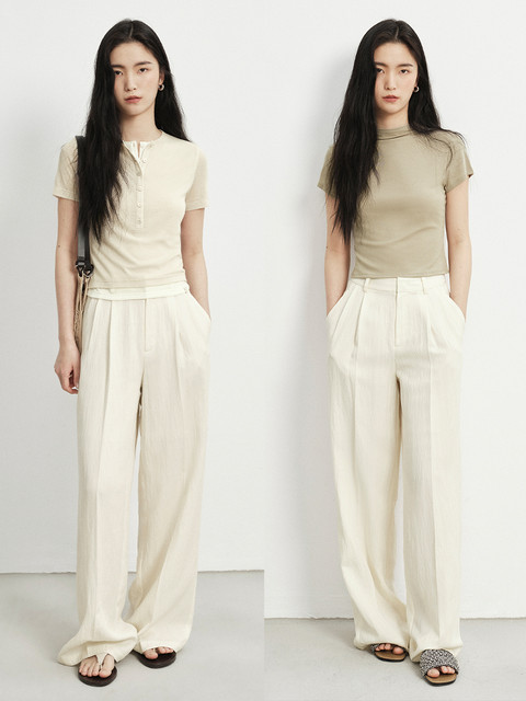 orange desire loose double pleated straight legs floor-moving casual pants 2025 summer pants light
