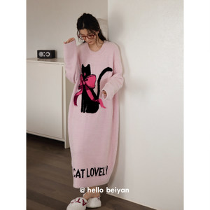 
Beiyan coral velvet pajamas for women, autumn and winter warm half-velvet large size nightgown, sweet and cute girl dress