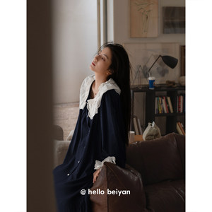 
Beiyan soft modal cotton pajamas for women, spring and autumn long-sleeved plus size nightgown, sweet girly French dress