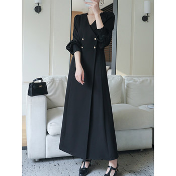 Women's long-sleeved double-breasted suit collar slim dress