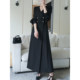Long-sleeved double-breasted suit collar slim a-line dress for women with fat mm temperament long skirt autumn new plus size women's clothing