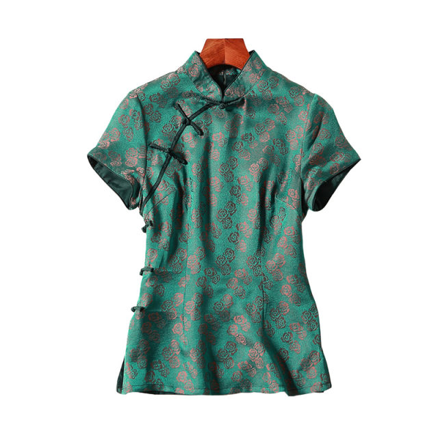 Mulberry Silk Litt Dot Chinese -style Improved Cheongsam Top Hanfu Tang ...
