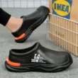 Giày đi mưa cho nam mùa thu 2023 mới chống thấm nước chống trượt màu đen đầu bếp giày câu cá ngoài trời mang đi giày nước đặc biệt giày bảo hộ giá rẻ Giày Bảo Hộ