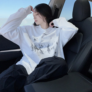 
DYXY American high street oversize niche silhouette print design long-sleeved T-shirt round neck top ins for men and women