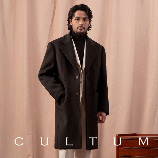 CULTUM Men's 100% Wool Chester Coat - Mid-Length Winter Jacket
