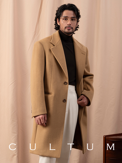 CULTUM Men's 100% Wool Chester Coat - Mid-Length Winter Jacket