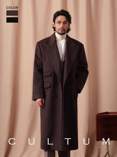 Cultum Men's 100% Wool Coat - Heavyweight Chester Double-Breasted