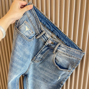 
Stretch nine-point jeans slim fit small feet casual men's new Korean style trendy shaved whiskers blue jeans