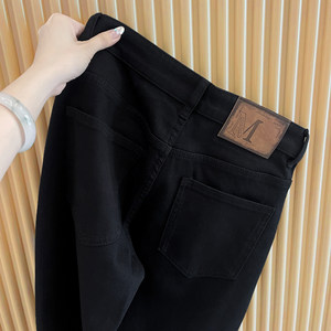 
High-end nine-point denim men's light luxury lyocell four-way stretch pure black anti-fading versatile slim fit pinto pants