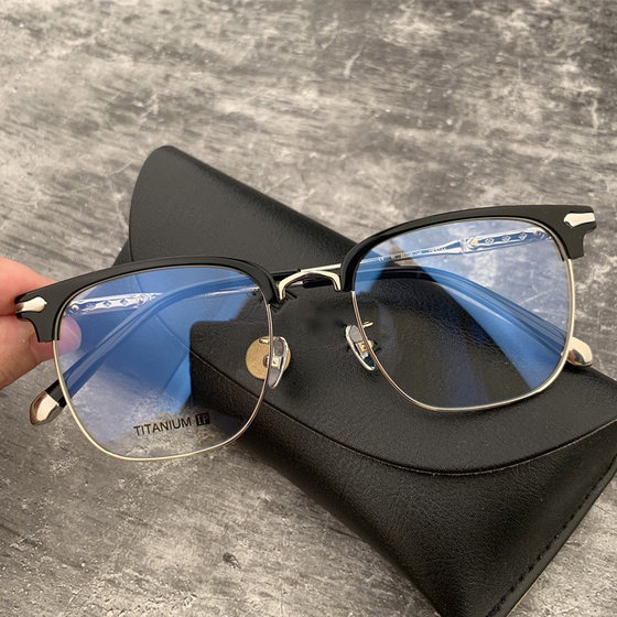 
New large-frame eyebrow frame with personality, ultra-light pure titanium full-frame men's and women's glasses frames with flat lenses for myopia