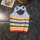 Rainbow color cross letter knitted vest suspender women 2025 summer new casual high waist live broadcast American back foreign trade