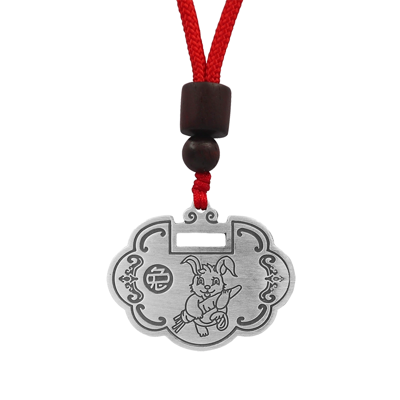 实心纯银长命锁吊坠足银999十二生肖属相银牌刻字