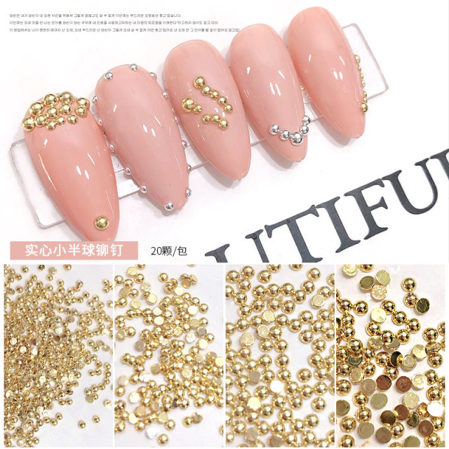 Solid semicircular colorless nail art jewelry electroplating color-retaining real gold rivet metal nest nail phototherapy nail patch
