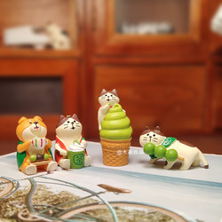 Japanese-Style Cat Matcha Dessert Miniature Scene Decoration Creative Resin Crafts Desktop Ornaments